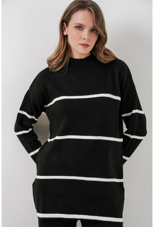 Kadın Çizgili Oversize Triko İkili Takım 15959