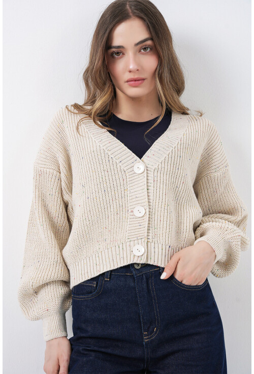 Kadın Crop Triko Hırka 15955