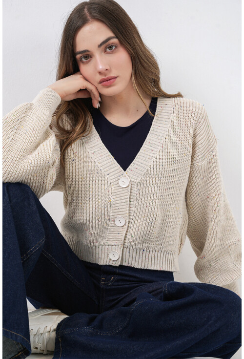 Kadın Crop Triko Hırka 15955