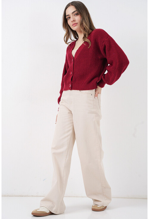 Kadın Crop Triko Hırka 15955