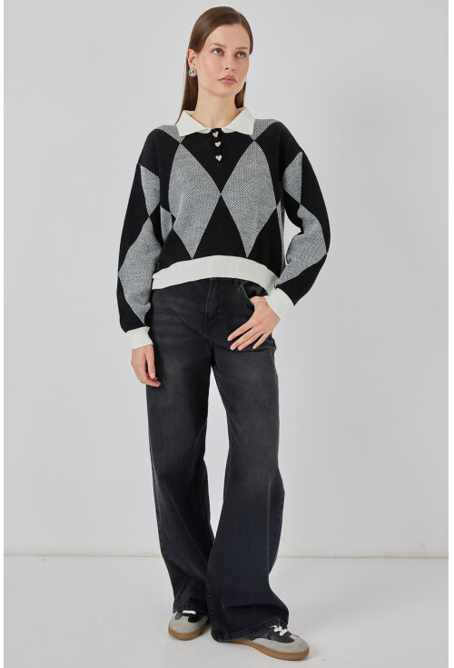 Kadın Crop Triko Kazak 15936