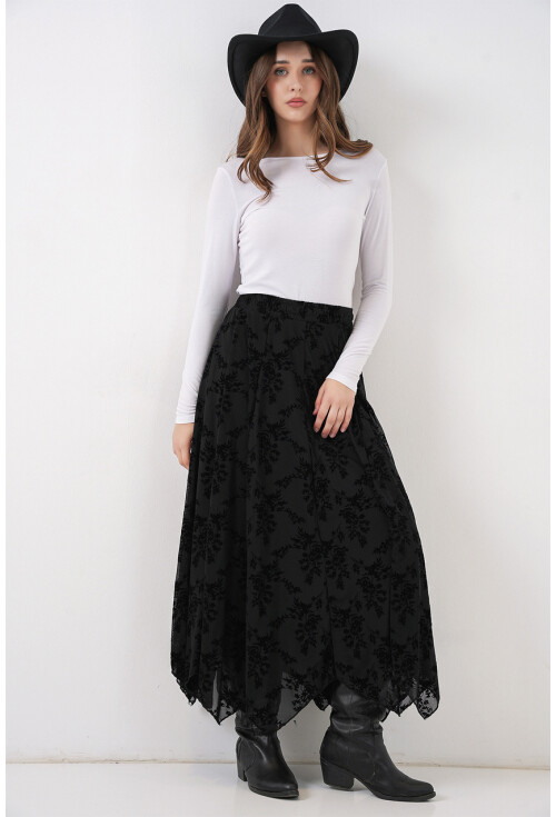 Kadın Desenli Astarlı Etek 8059