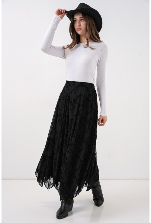 Kadın Desenli Astarlı Etek 8059