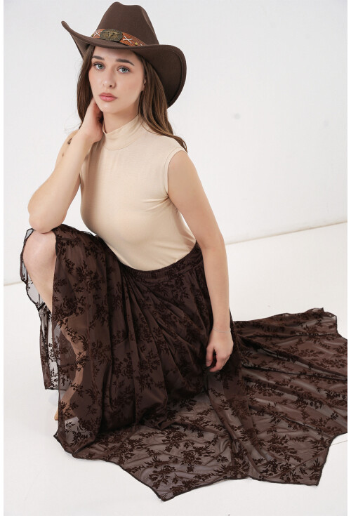 Kadın Desenli Astarlı Etek 8059