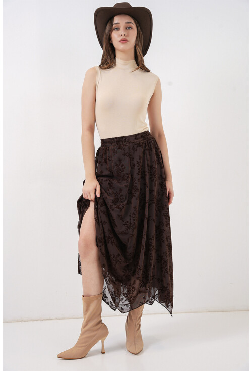 Kadın Desenli Astarlı Etek 8059