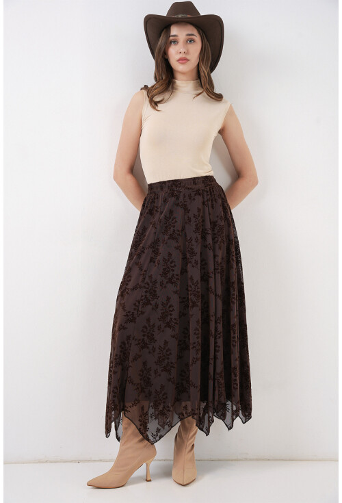 Kadın Desenli Astarlı Etek 8059