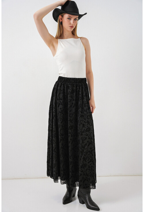 Kadın Desenli Astarlı Etek 8075