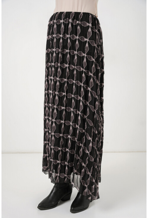 Kadın Desenli Astarlı Şifon Etek 8058