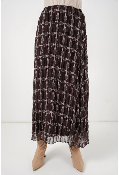 Kadın Desenli Astarlı Şifon Etek 8058