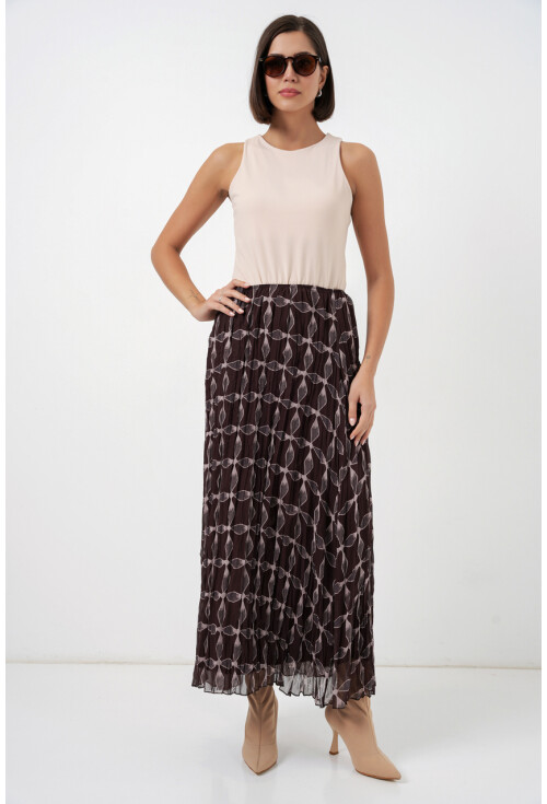 Kadın Desenli Astarlı Şifon Etek 8058