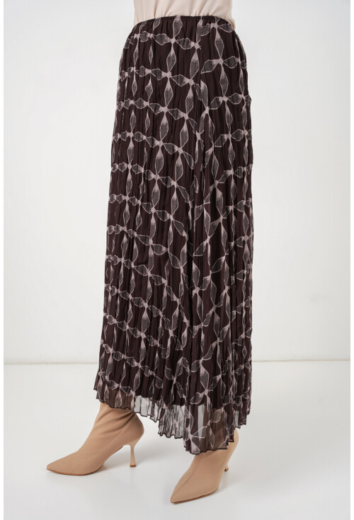 Kadın Desenli Astarlı Şifon Etek 8058