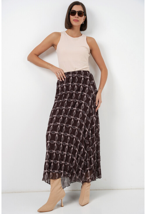 Kadın Desenli Astarlı Şifon Etek 8058