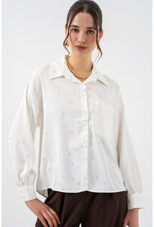 Kadın Desenli Oversize Gömlek 20361