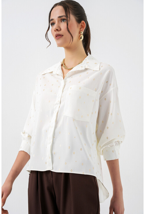 Kadın Desenli Oversize Gömlek 20361