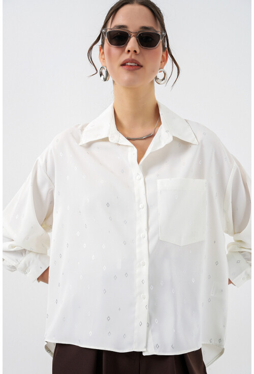 Kadın Desenli Oversize Gömlek 20361