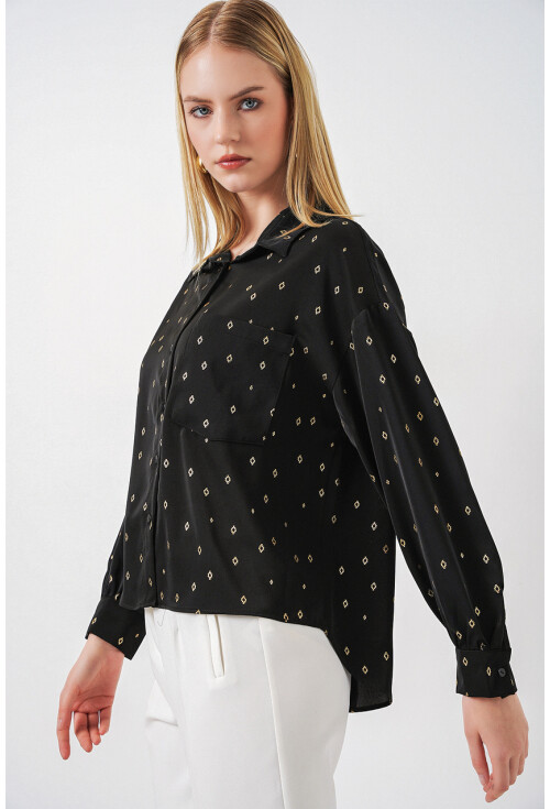 Kadın Desenli Oversize Gömlek 20361