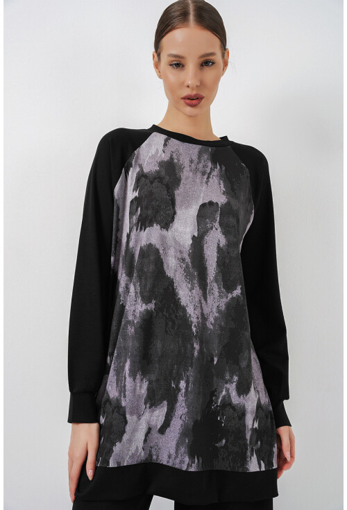 Kadın Desenli Oversize Tunik Pantolon İkili Takım 55462