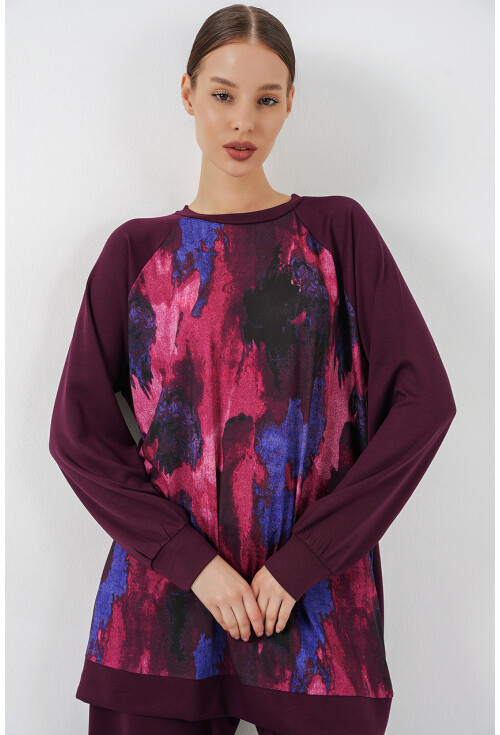 Kadın Desenli Oversize Tunik Pantolon İkili Takım 55462