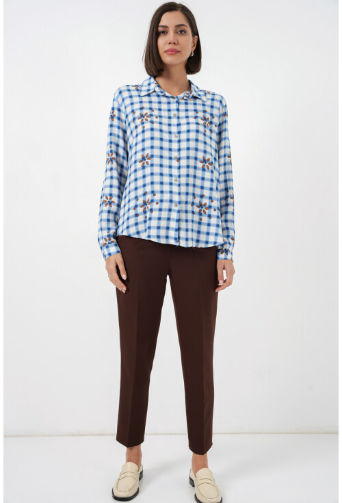 Kadın Desenli Oversize Viskon Gömlek 20371