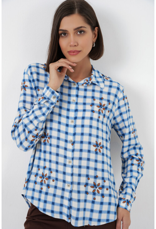 Kadın Desenli Oversize Viskon Gömlek 20371