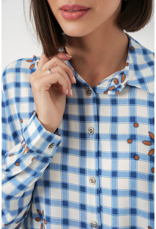 Kadın Desenli Oversize Viskon Gömlek 20371