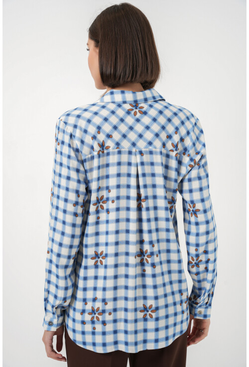 Kadın Desenli Oversize Viskon Gömlek 20371