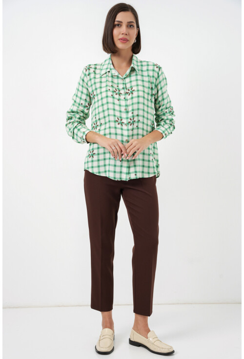 Kadın Desenli Oversize Viskon Gömlek 20371