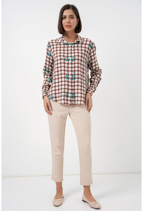 Kadın Desenli Oversize Viskon Gömlek 20371