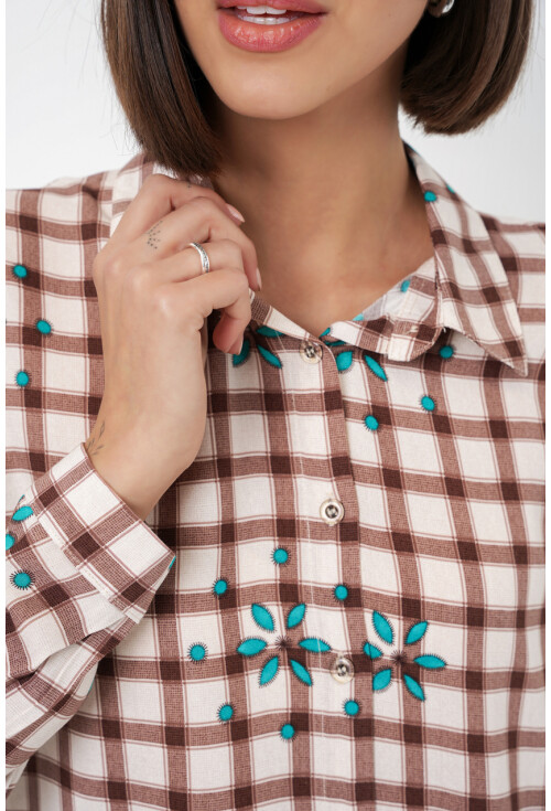 Kadın Desenli Oversize Viskon Gömlek 20371