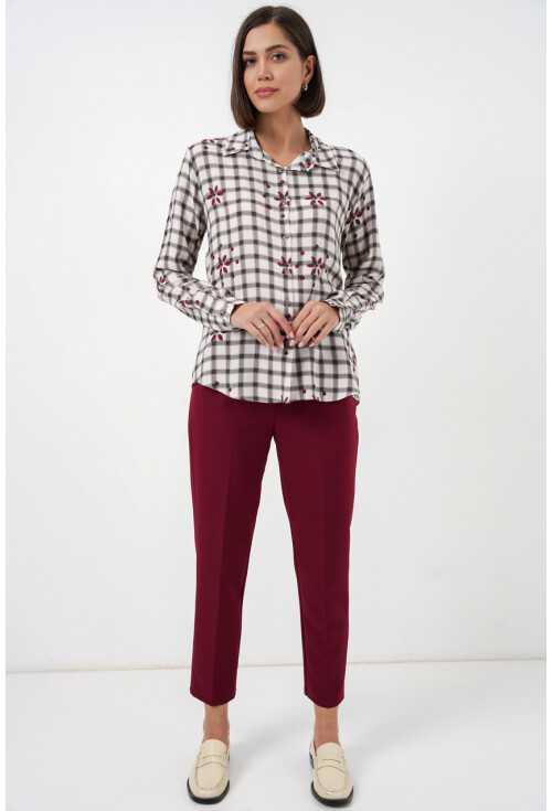 Kadın Desenli Oversize Viskon Gömlek 20371