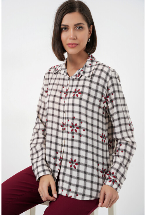 Kadın Desenli Oversize Viskon Gömlek 20371