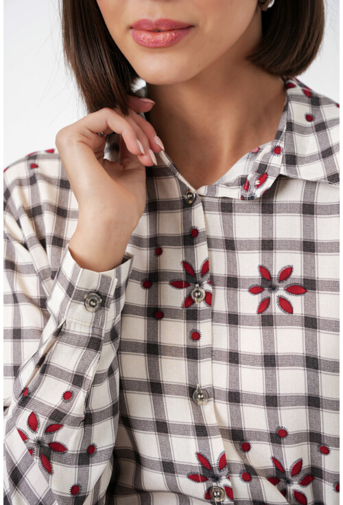 Kadın Desenli Oversize Viskon Gömlek 20371