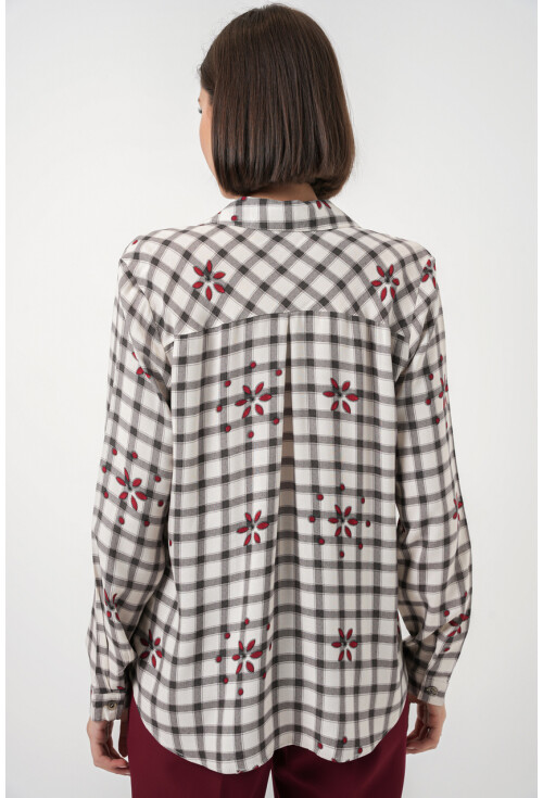 Kadın Desenli Oversize Viskon Gömlek 20371