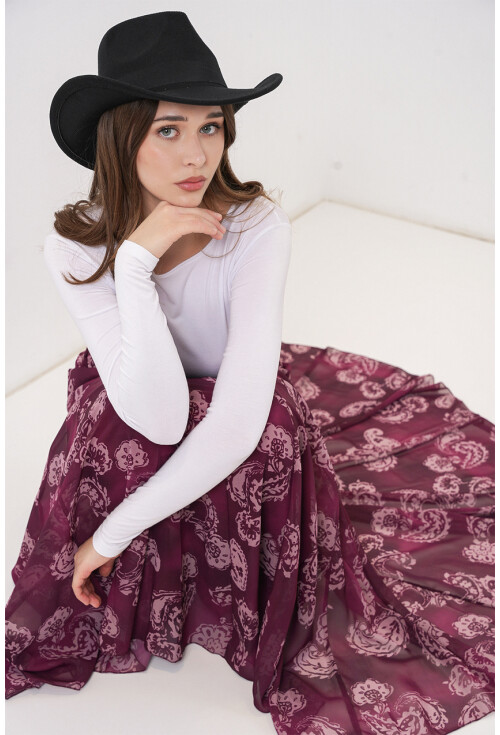 Kadın Desenli Şifon Etek 8057