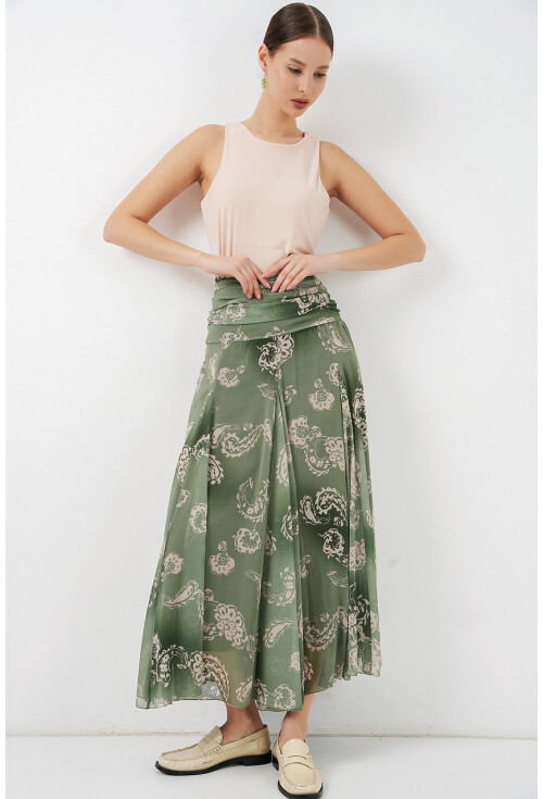 Kadın Desenli Şifon Etek 8057