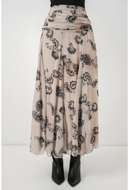 Kadın Desenli Şifon Etek 8057