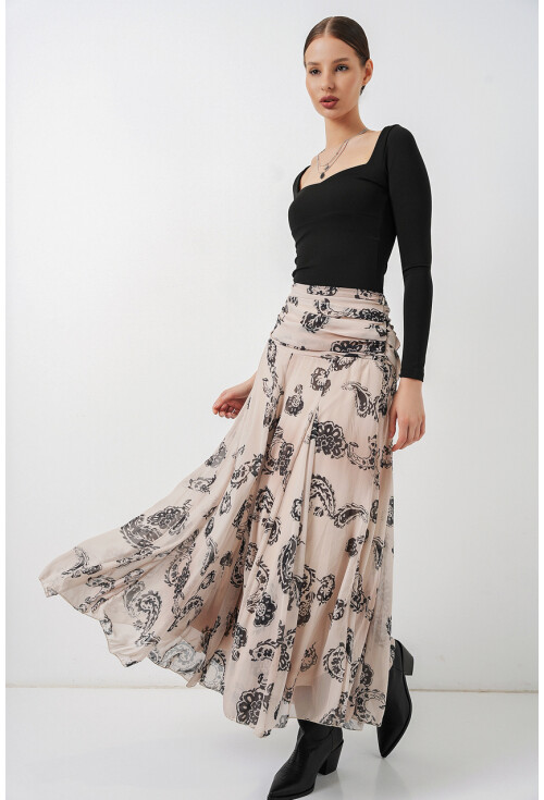 Kadın Desenli Şifon Etek 8057