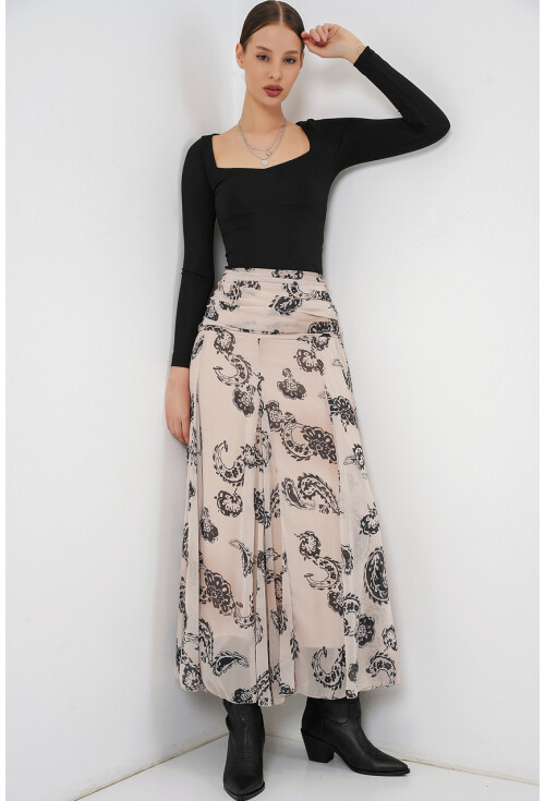 Kadın Desenli Şifon Etek 8057