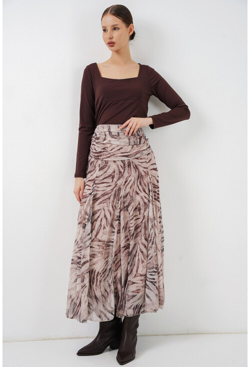 Kadın Desenli Şifon Etek 8057