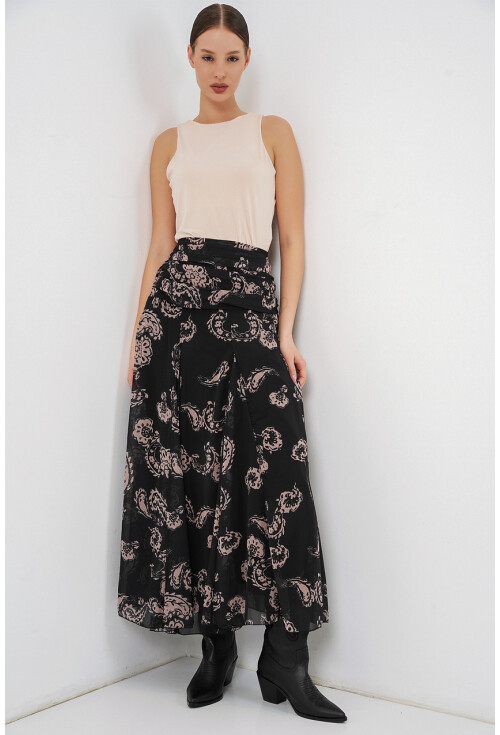 Kadın Desenli Şifon Etek 8057