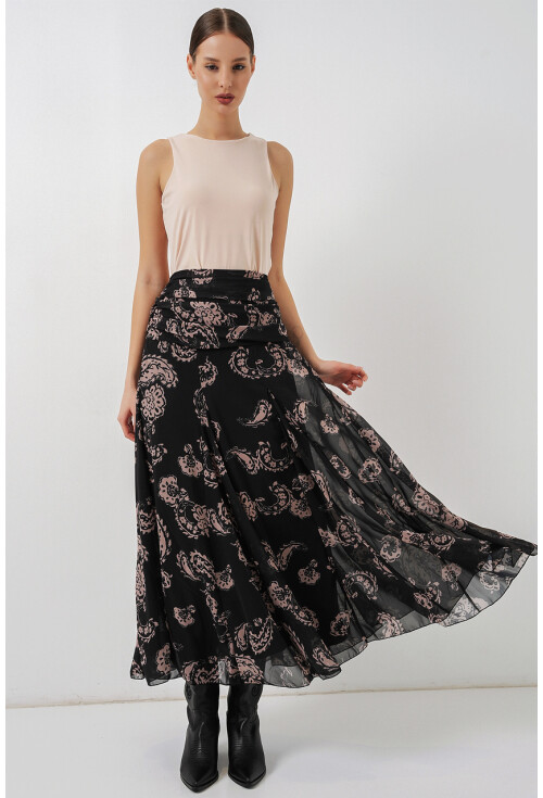 Kadın Desenli Şifon Etek 8057