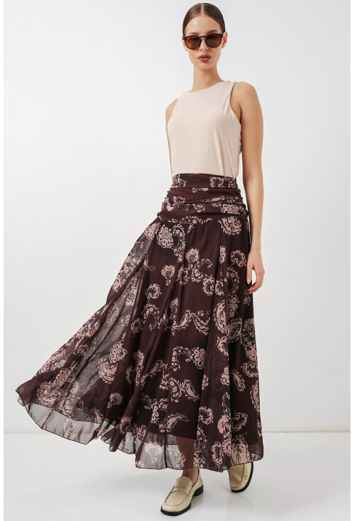 Kadın Desenli Şifon Etek 8057