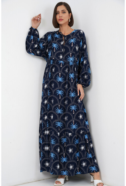 Kadın Desenli Tesettür Elbise 2594