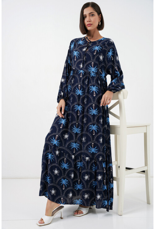 Kadın Desenli Tesettür Elbise 2594