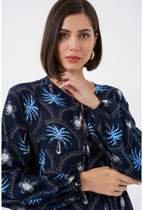 Kadın Desenli Tesettür Elbise 2594