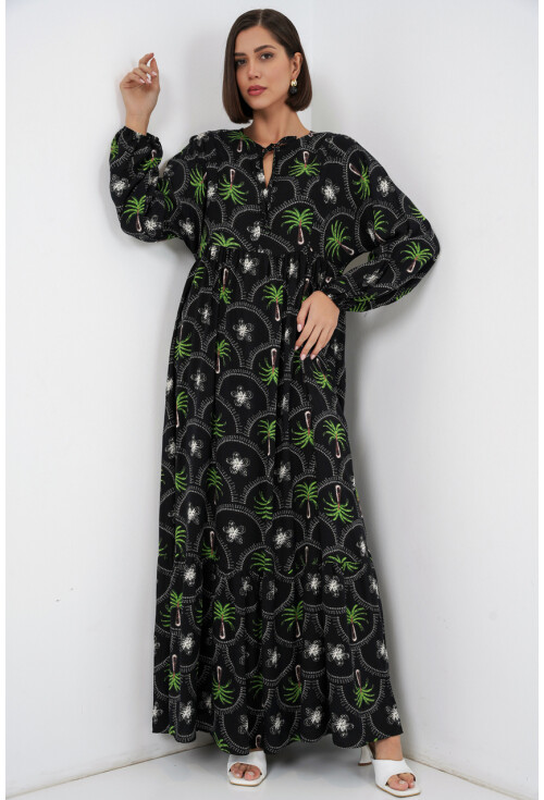 Kadın Desenli Tesettür Elbise 2594