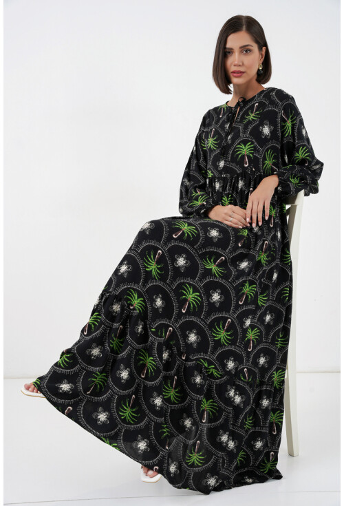 Kadın Desenli Tesettür Elbise 2594
