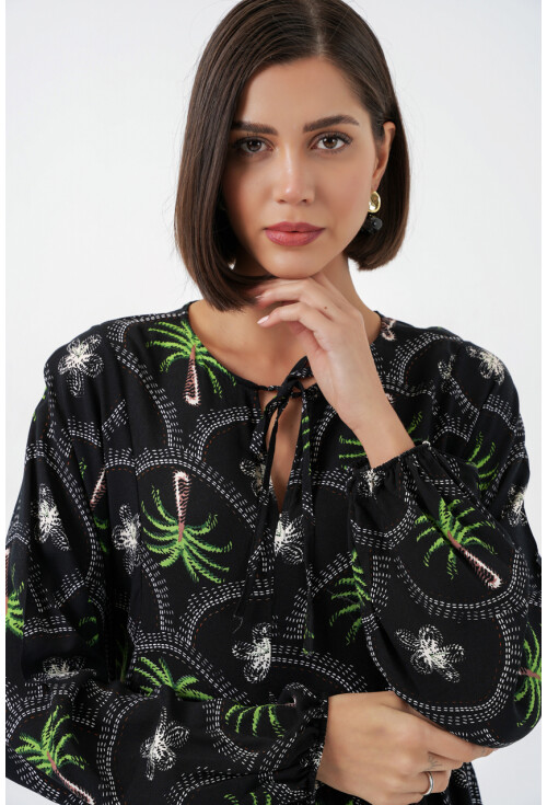 Kadın Desenli Tesettür Elbise 2594