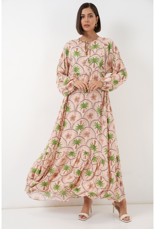 Kadın Desenli Tesettür Elbise 2594