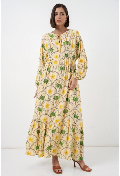 Kadın Desenli Tesettür Elbise 2594